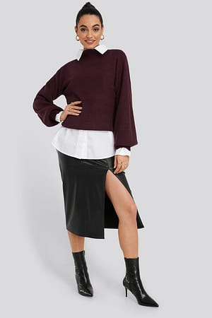 High Neck Big Sleeve Knitted Sweater Outfit.