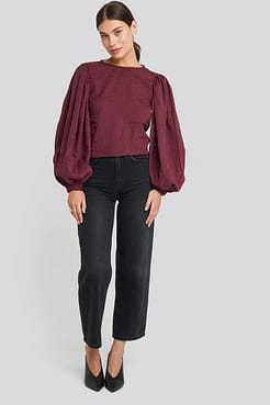 Puff Sleeve Round Neck Top Outfit.