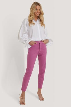Pastel High Waist Mom Jeans Pink Outfit.