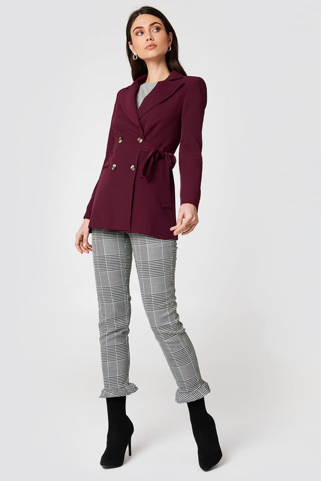 Burgundy Blazer with Checked Pants