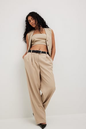 Low Waist Pleated Suit Pants Outfit