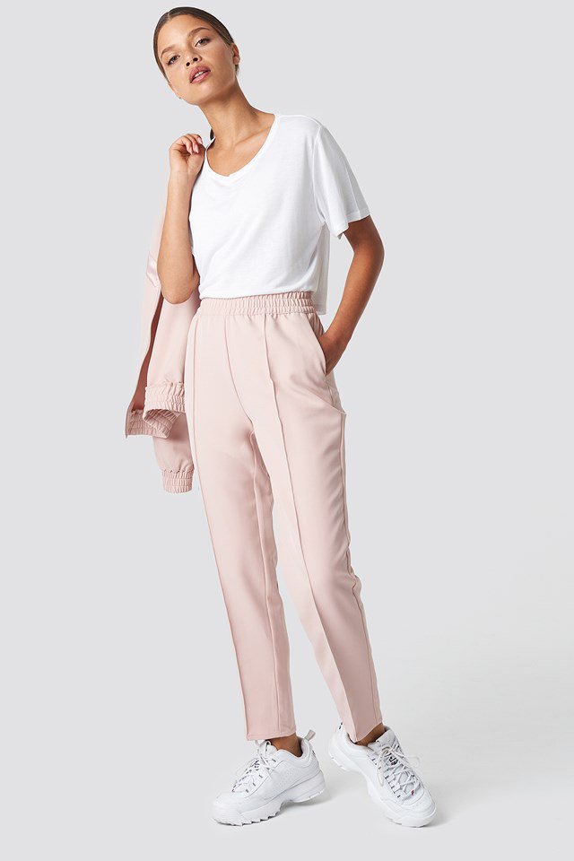 Elastic Waist Seamline Pants and V-Stripe Tracksuit Jacket