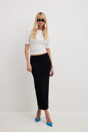 Front Rouched Midi Skirt Outfit