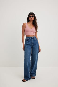 Organic V-Neck Rib Crop Top Outfit