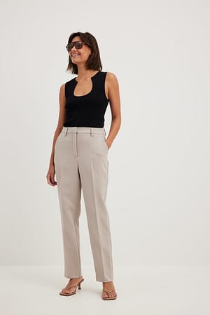Straight Mid Waist Suit Pants Outfit