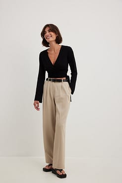 Ribbed Wrap Tie Top Outfit