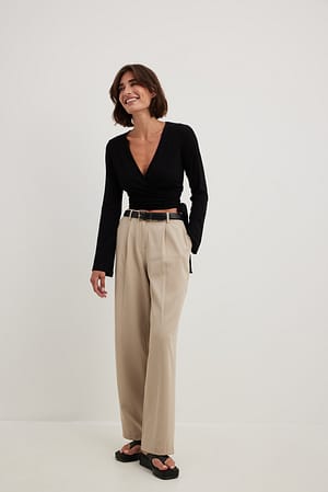 Ribbed Wrap Tie Top Outfit