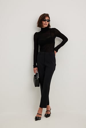 Straight Mid Waist Suit Pants Outfit