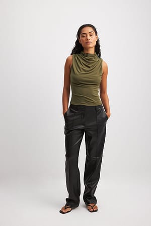 PU Mid Rise Pants Outfit