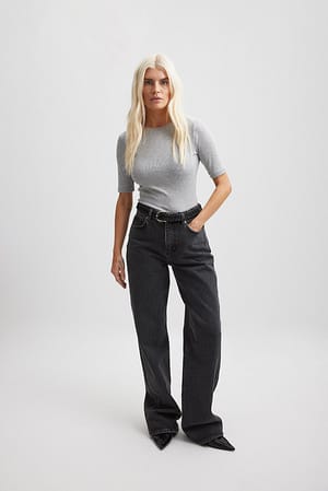 Round Neck Ribbed Top Outfit
