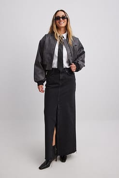 Washed Out Pu Bomber Jacket Outfit
