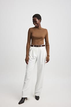 Ribbed High Neck Knitted Sweater Outfit