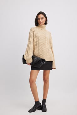 Turtle Neck Knitted Cable Sweater Outfit