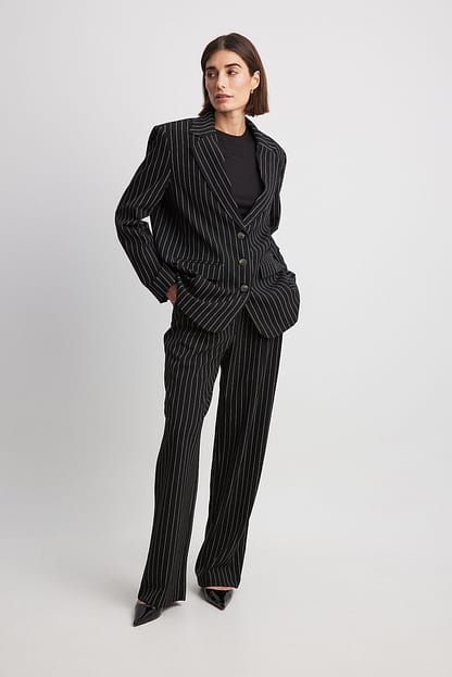 Stripe Black/White Pantalon taille haute rayé
