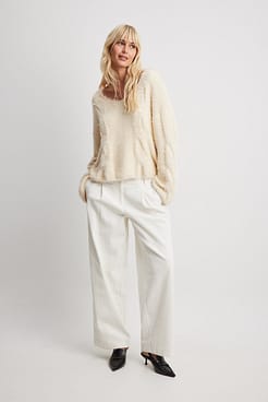 V-Neck Knitted Cable Sweater Outfit.