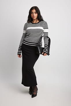 Fine Knitted Striped Sweater Outfit