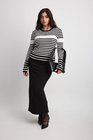 Fine Knitted Striped Sweater Outfit