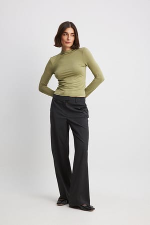 Soft Line Funnel Neck Long Sleeve Top Outfit.