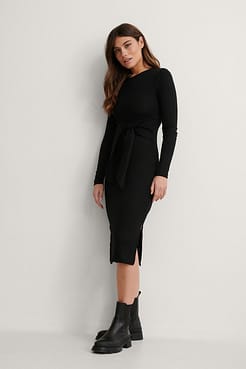 Belted Slit Detail Dress Outfit.