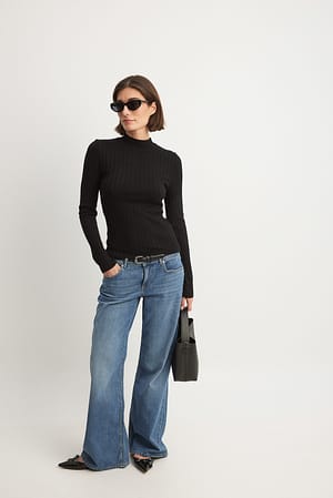 Long Sleeve Wide Ribbed Knitted Top Outfit