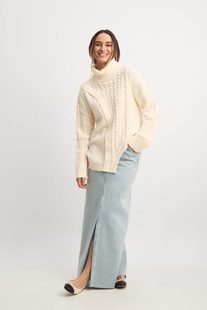 Knitted Asymmetric Cable Sweater Outfit