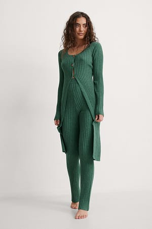 Knitted Rib Long Cardigan Outfit