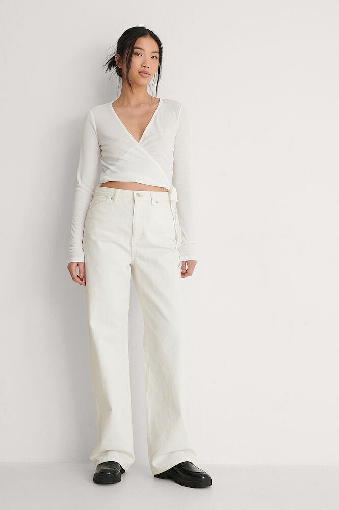 Recycled Ribbed Wrap Top Offwhite | NA-KD