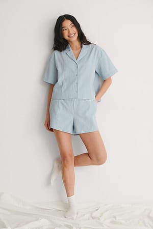 Structured Short Sleeve Organic Lounge Shirt Outfit.