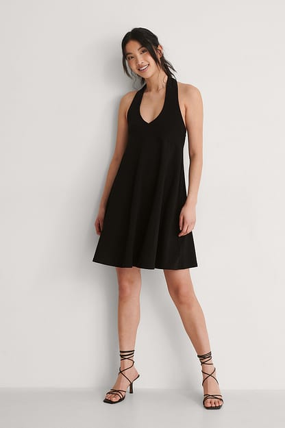Black Asymmetric Thin Strap Short Dress