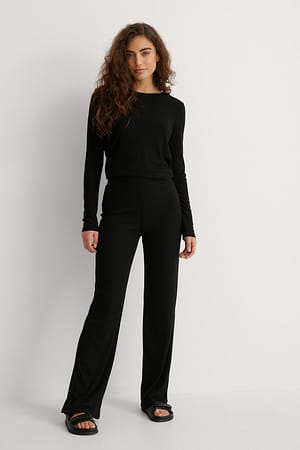 NA-KD Recycled Soft Ribbed Wide Pants Outfit