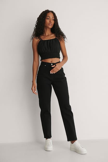 Black Denim-Jeans mit weiten Beinen und hoher Taille