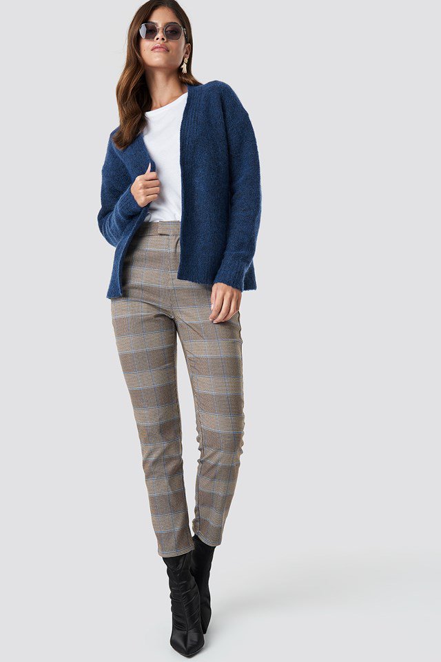 Blue Cardigan Pant Suit Outfit