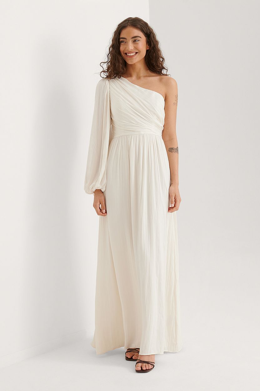 Pleated Balloon Sleeve Maxi Dress White White
