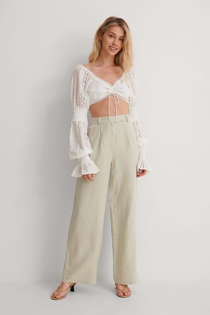 White Cropped Anglaise Blouse