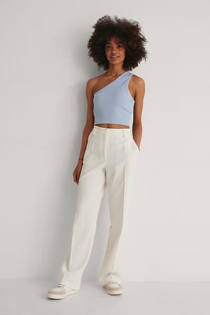 One Shoulder Crop Rib Top Outfit.