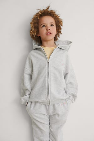 Organic Embroidered Zipped Hoodie Outfit.