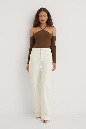 Ribbed Neck Detail Top Outfit.