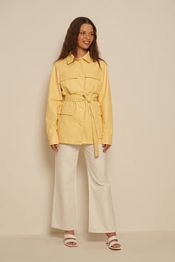 PU Belted Shirt Jacket Outfit.