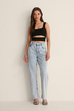 Cut Out Crop Rib Top Outfit