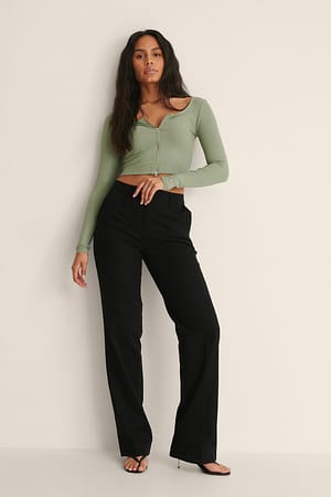Zip Detail Ribbed Top Outfit.
