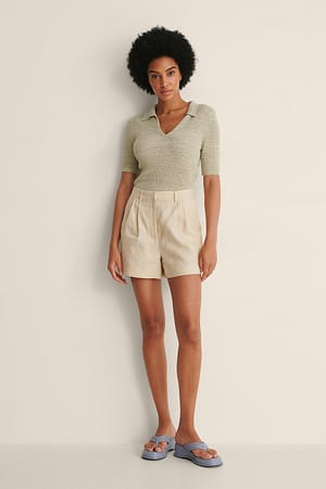 Melange Knotted Short Sleeve Top Outfit.