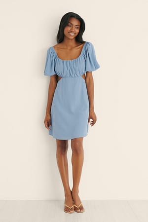 Puffy Sleeve Ruched Mini Dress Outfit