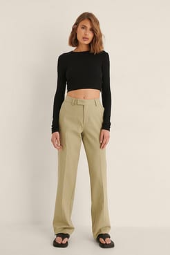 Recycled Round Neck Ribbed Long Sleeve Crop Top Outfit