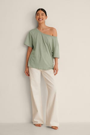 Organic One Shoulder T-shirt Outfit.