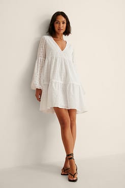 Anglaise V Neck Frill Dress Outfit.
