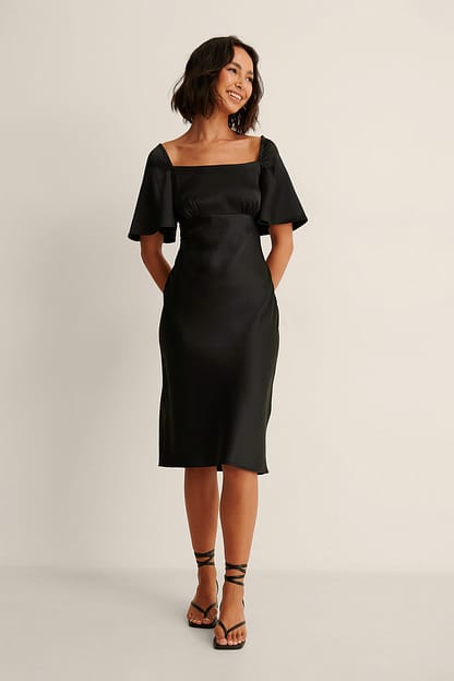 Black Recycled Mini Tie Shoulder Satin Dress