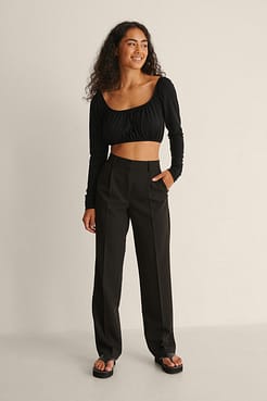 Elastic Neck Detail Crop Top Outfit