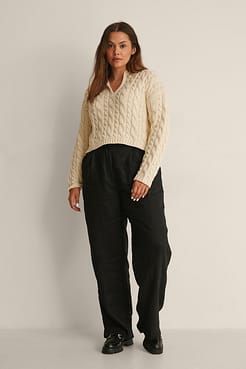 Keyhole Oversized Cropped Cable Knit Outfit.