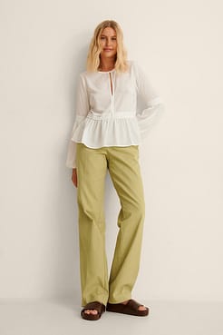 Pleated Waist Flowy Blouse Outfit