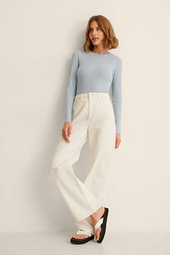 Recycled Round Neck Long Sleeve Ribbed Top Outfit